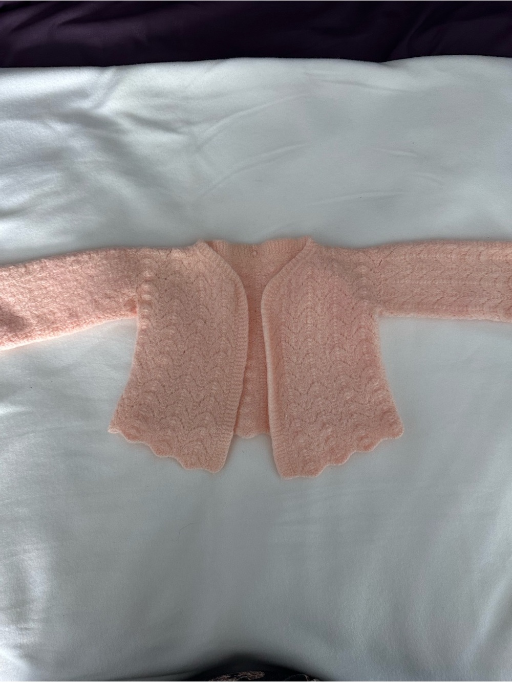 Vintage Baby Peach Knit Scalloped Cardigan